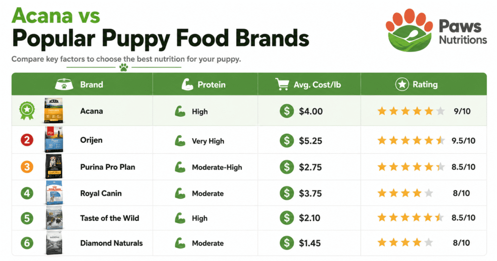 Acana Puppy Food Compared to Other Popular Puppy Foods

