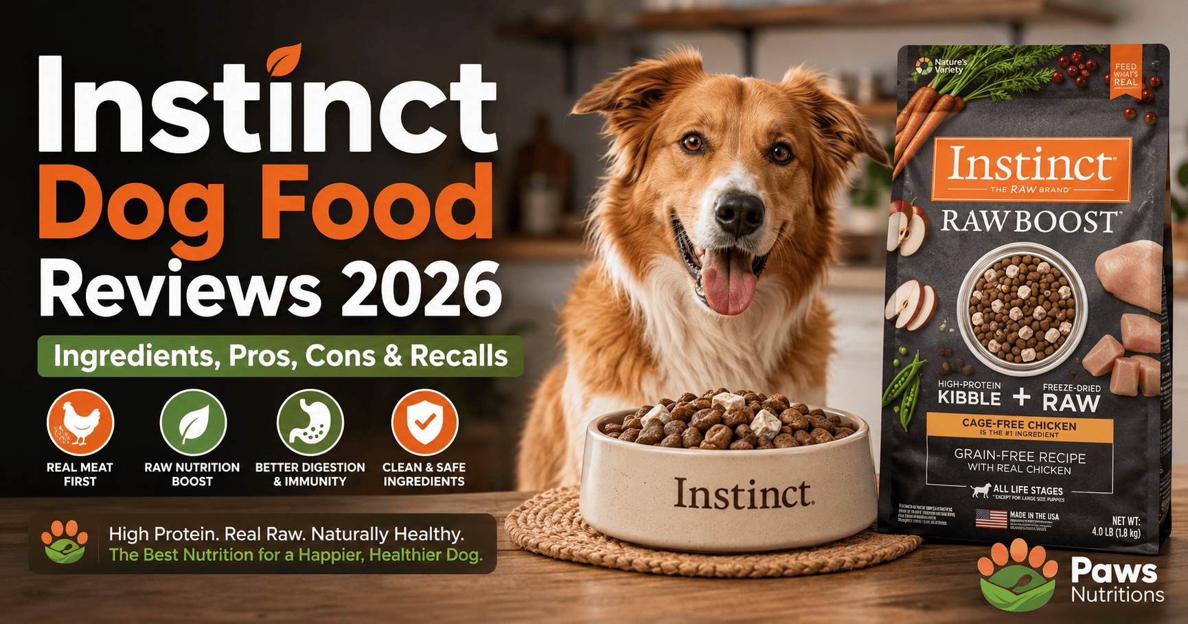 Instinct Dog Food Reviews 2026: Ingredients, Pros & Recalls